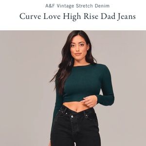 Abercrombie & Fitch High Rise Dad Jeans Curve Love Asymmetrical Waistline Black